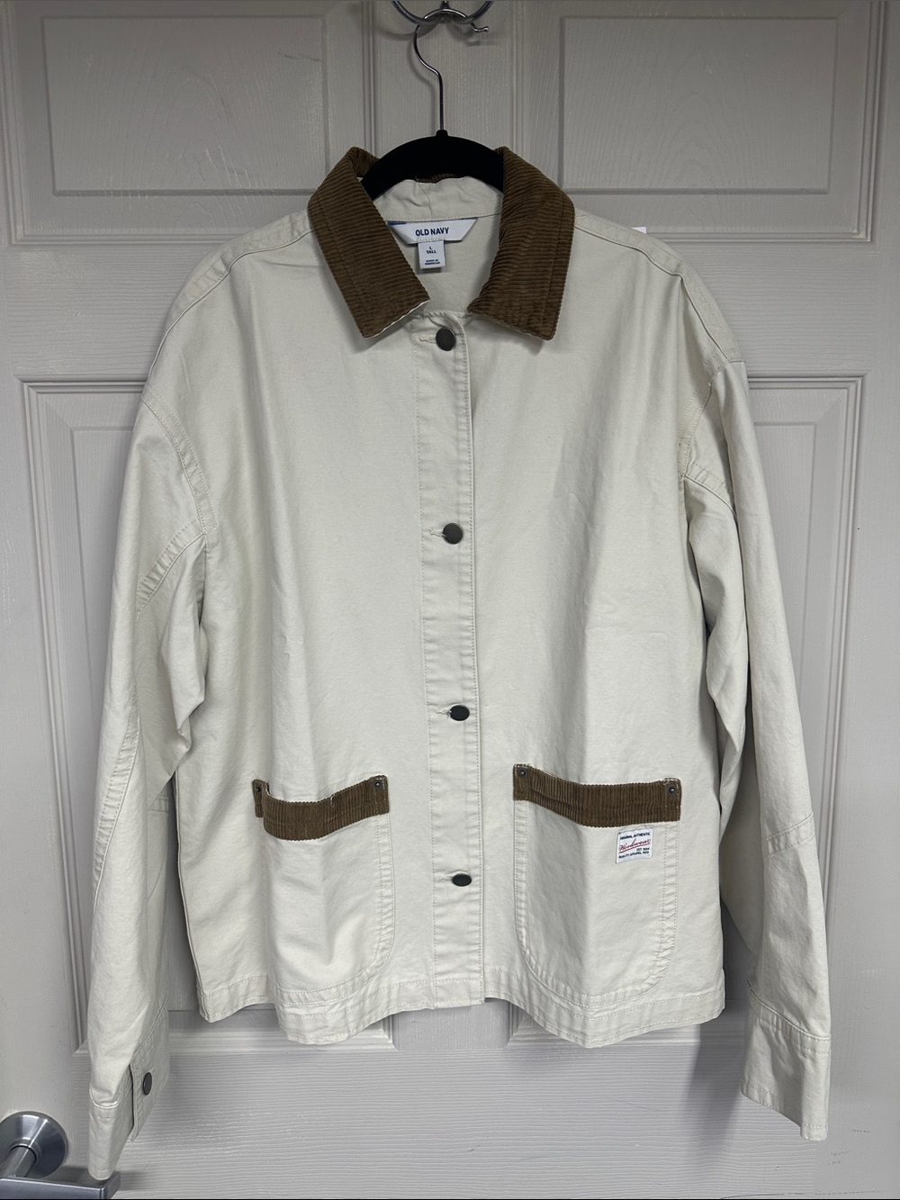 Old Navy Cream Utility Jacket with Brown Corduroy Trim